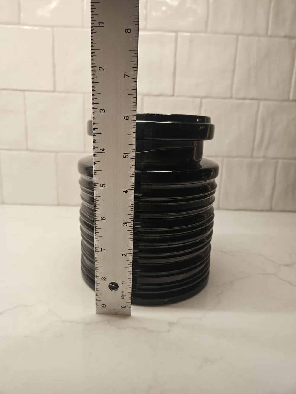 Black Ribbed Glass Vase
